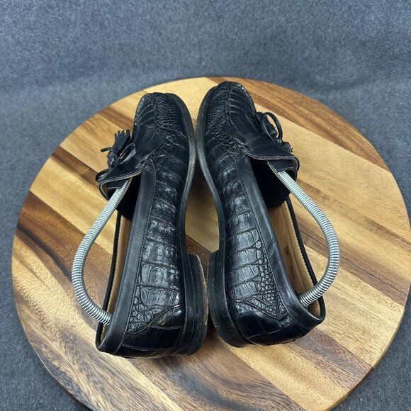 David Eden Mens Tassel Loafer Shoes Size 9.5 Black Full Genuine Alligator - Picture 8 of 12